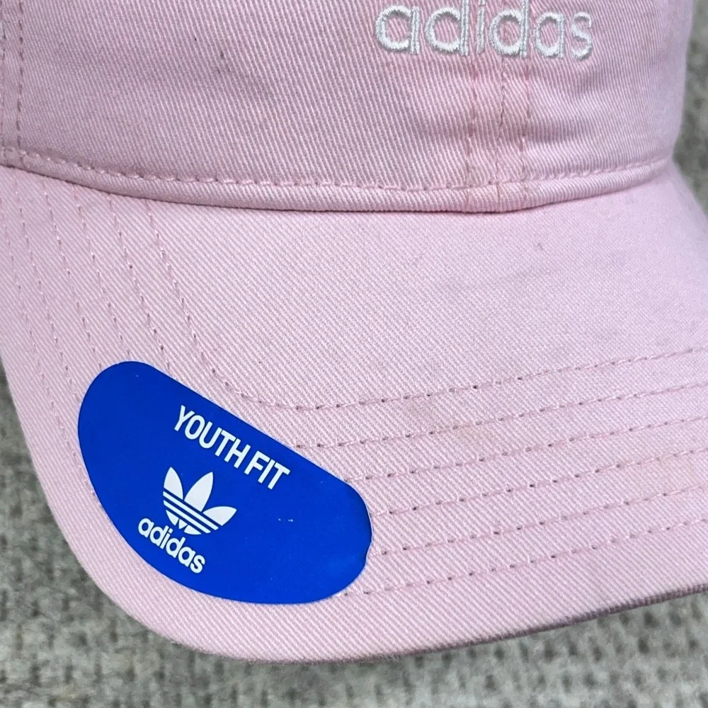 Adidas Hat Cap Strap Back Youth Girls Pink White Trefoil Twill‎ Running Sport